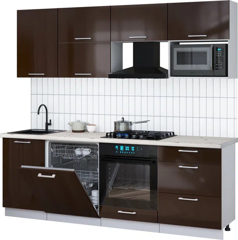 

Готовая кухня Интерлиния Мила Gloss 2.3-ПМ2 (шоколад глянец/шоколад глянец/бискайская сосна)