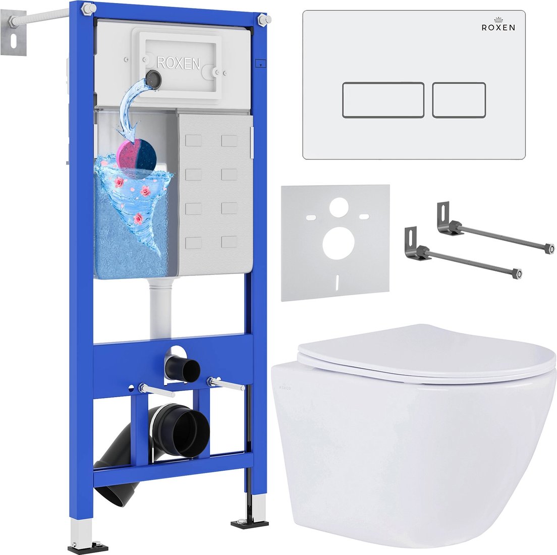 

Унитаз подвесной Roxen Antares в комплекте с инсталляцией StounFix Dual Fresh 6 в 1 569295 (кнопка: белый глянец)