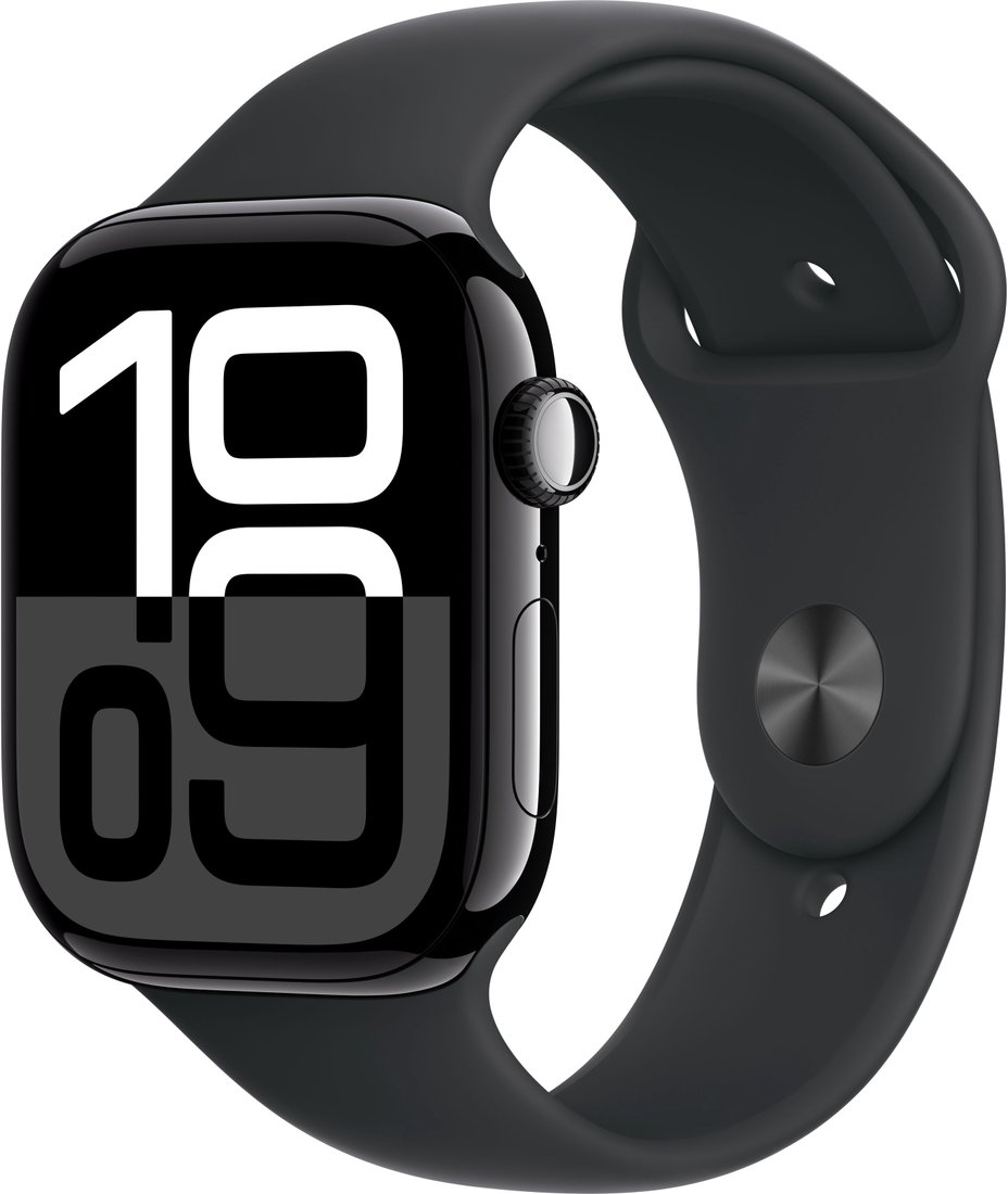 

Умные часы Apple Watch Series 10 46 мм (алюминиевый корпус, черный/черный, спортивный силиконовый ремешок S/M)