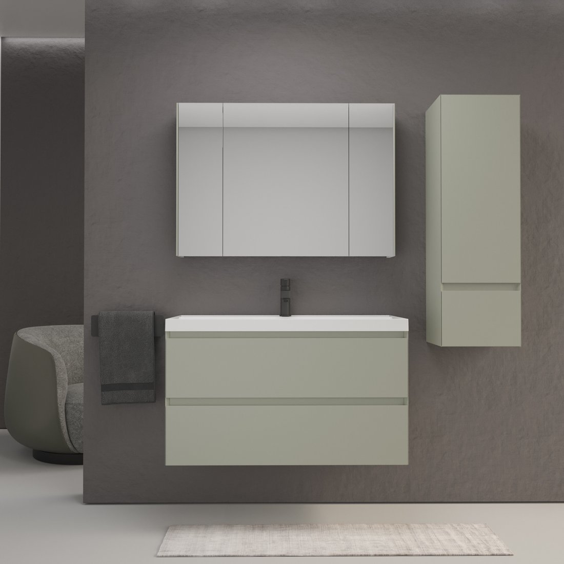 Symbolite Тумба под умывальник Манхэттен 100 Plus 2 ящика (подвесная, олива)