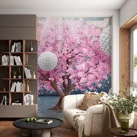 Фотообои ФабрикаФресок 3D Шары на фоне Сакуры 832270 (200x270)