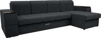 Угловой диван Сириус Лидер-13 с оттоманкой НПБ 330x165 (Eva 11 велюр черный)