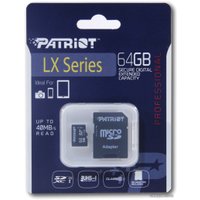 Карта памяти Patriot microSDXC LX Series (Class 10) 64GB + адаптер [PSF64GMCSDXC10]