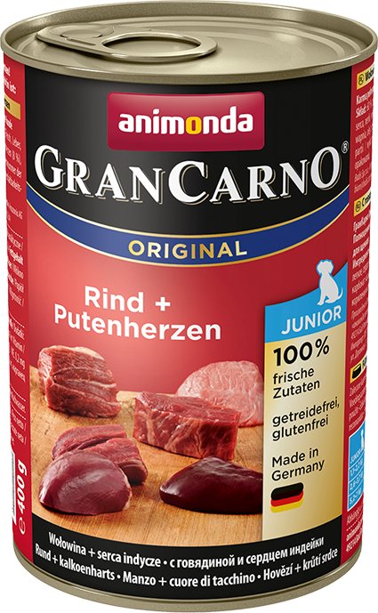 

Консервированный корм для собак Animonda GranCarno Original Junior beef + turkey hearts 0.8 кг