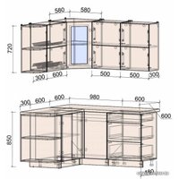 Готовая кухня Интерлиния Мила Матте 1.5x1.6 А правая (белый-белый-кастилло тёмный)