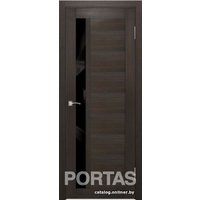 Межкомнатная дверь Portas S28 80x200 (орех шоколад, стекло lacobel черный лак)