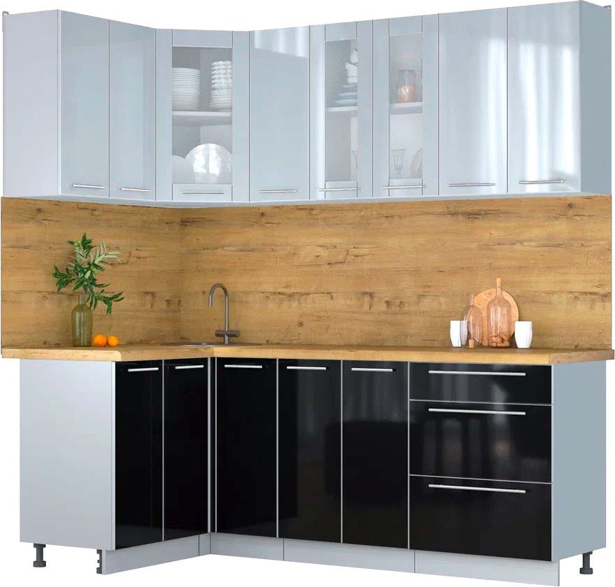 

Готовая кухня Интерлиния Мила Пластик 1.2x2.1 (туманный глянец/черный глянец/дуб бунратти)