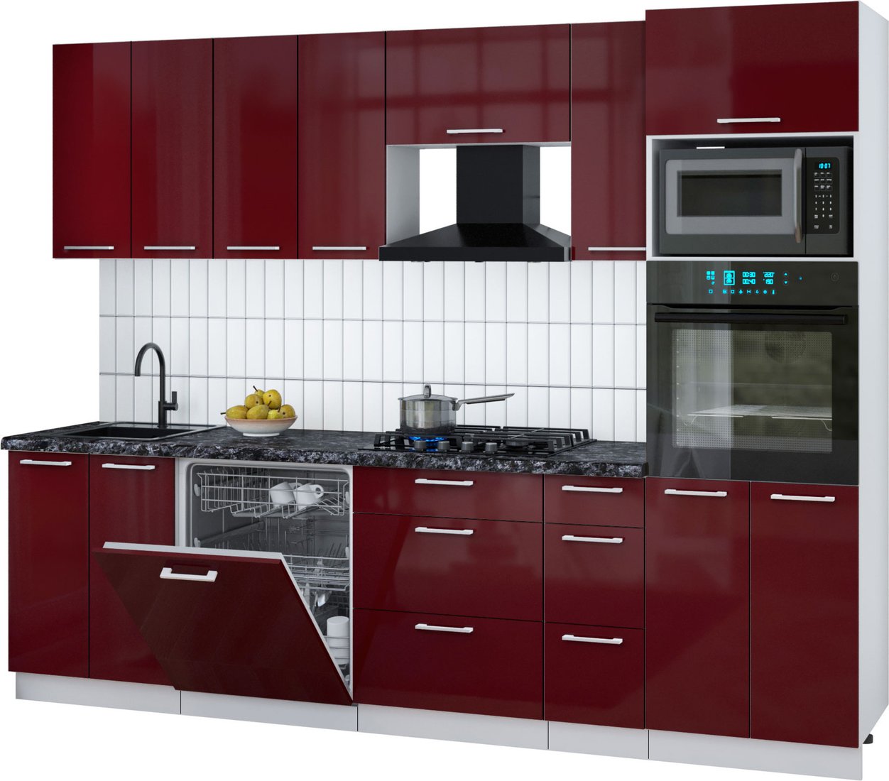 

Готовая кухня Интерлиния Мила Gloss 2.7-ПМ1 (бордовый глянец/бордовый глянец/кастилло темный)