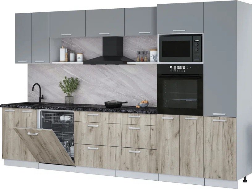 

Готовая кухня Интерлиния Мила Лайт 3.4-ПМ1 (серебро/дуб серый/кастилло темный)