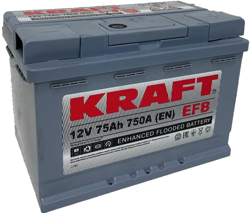 

Автомобильный аккумулятор KRAFT EFB 75 R+ (75 А·ч)