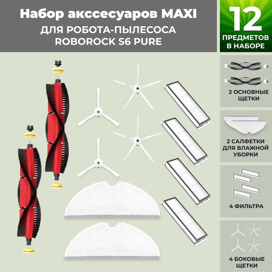 

Набор аксессуаров USBTOP для Roborock S6 Pure (основная щетка с роликами , белые боковые щетки) 558728
