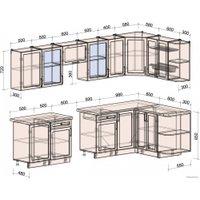 Готовая кухня Интерлиния Тренд 1.5x3.1 правая (луна/луна/бискайская сосна)