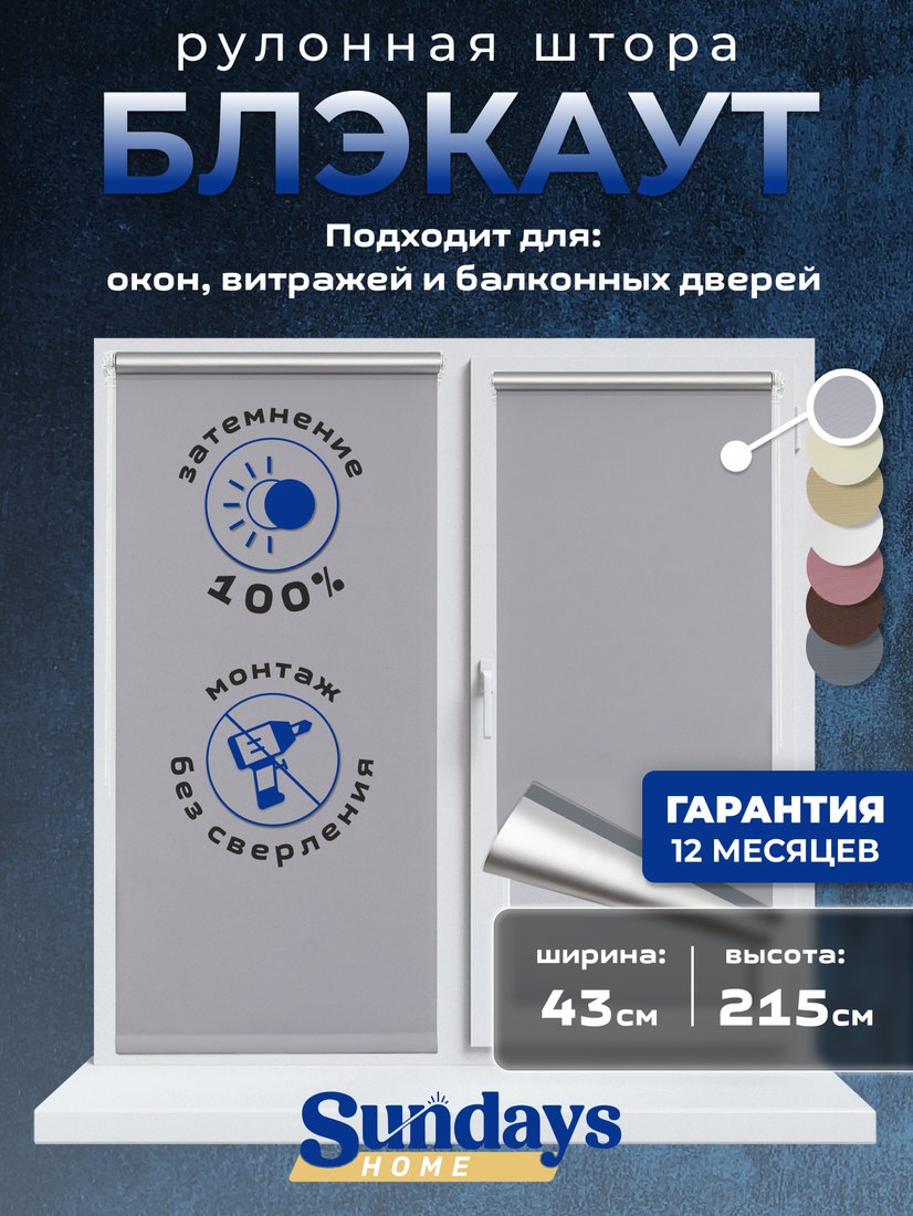 

Рулонные шторы Sundays Home LM 168-07 43x215 (серый)