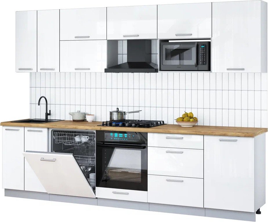 

Готовая кухня Интерлиния Мила Gloss 2.9-ПМ2 (белый глянец/белый глянец/дуб бунратти)