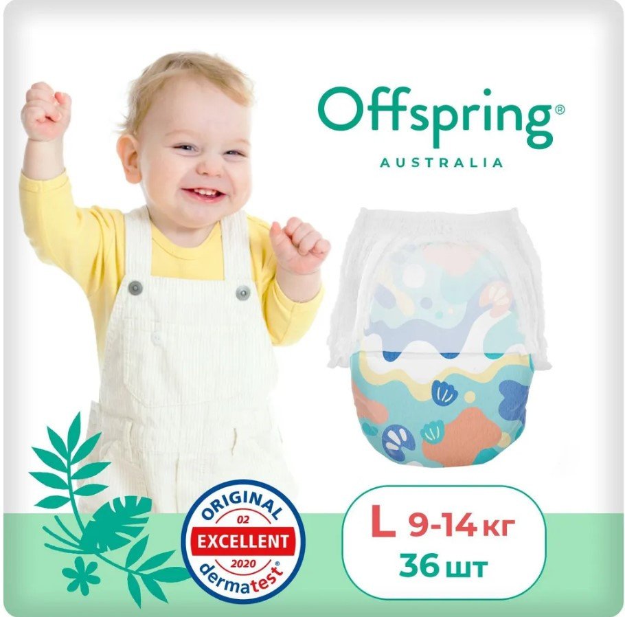 

Трусики-подгузники Offspring L 9-14 кг Море OF02LAQT (36 шт)