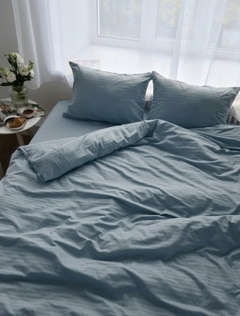 2-спальный комплект постельного белья Блакiт Страйп-сатин 2сп 50х70 4249/1 14-4201 (серо-голубой)