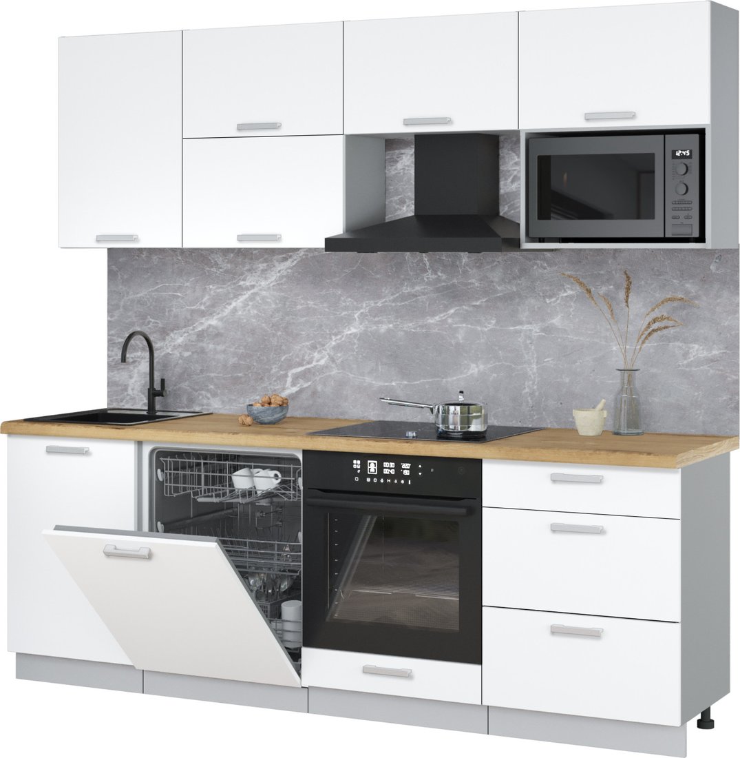 

Готовая кухня Интерлиния Мила Лайт 2.3-ПМ2 (белый платинум/белый платинум/дуб бунратти)