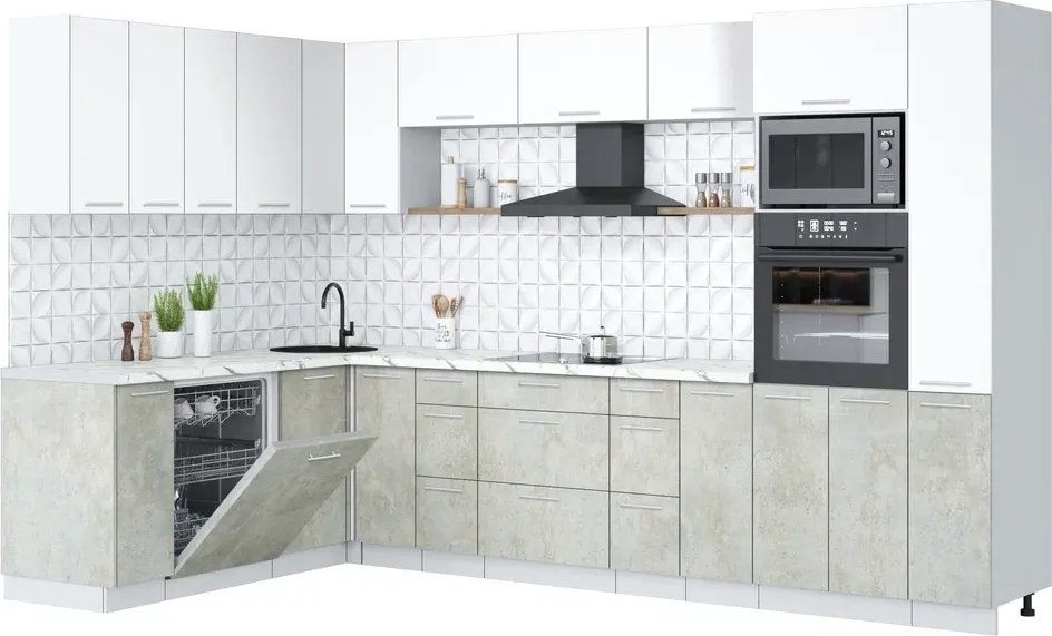 

Готовая кухня Интерлиния Мила Лайт 1.896х3.28 (белый платинум/бетон лайт/белый гранит)