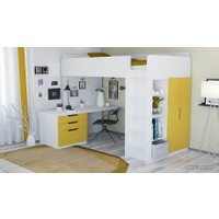 Кровать-чердак Polini Kids Simple с письменным столом и шкафом (белый/солнечный)
