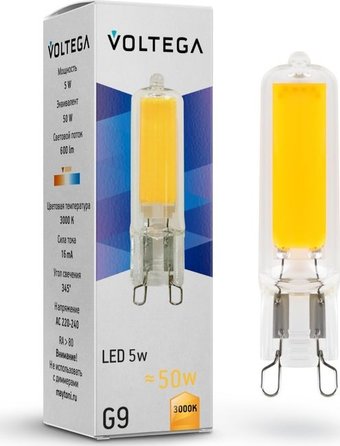 Светодиодная лампочка Voltega Simple Capsule 5W 3000K G9