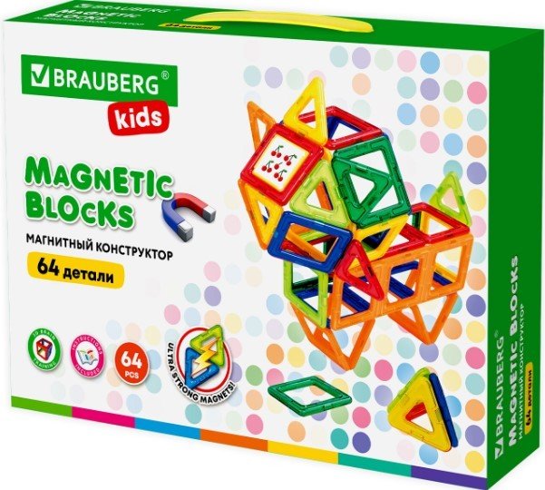 

Магнитный конструктор BRAUBERG 663847 Kids Magnetic Big Blocks-64