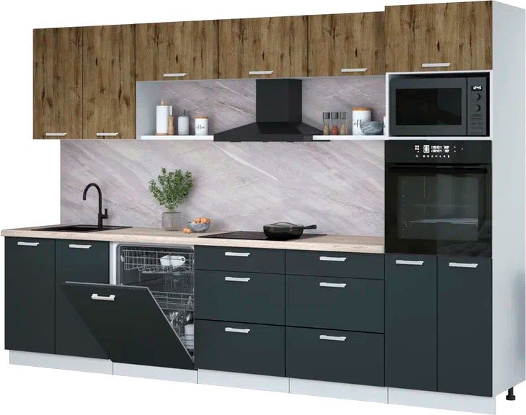 

Готовая кухня Интерлиния Мила Лайт 3.2-ПМ1 (дуб веллингтон/антрацит/травертин серый)