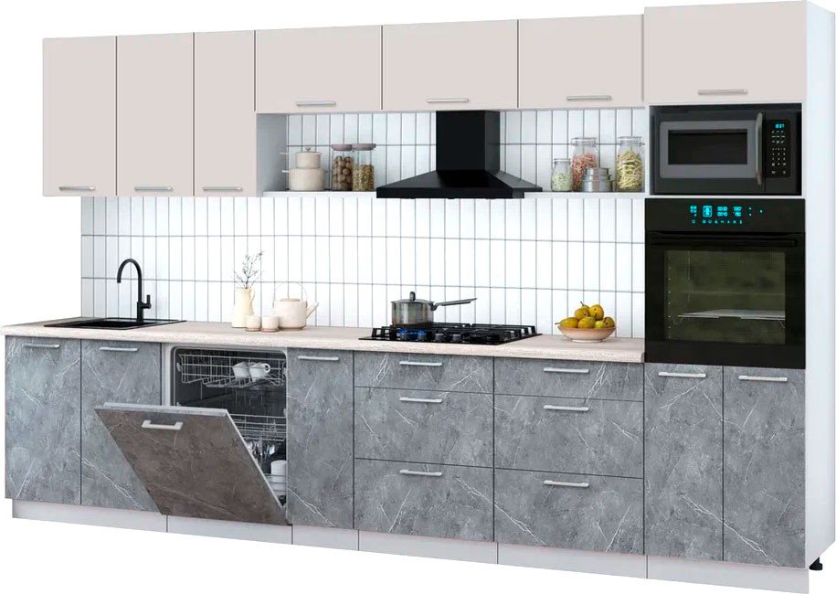 

Готовая кухня Интерлиния Мила Gloss 3.5-ПМ1-2 (керамика/кашемир/травертин серый)