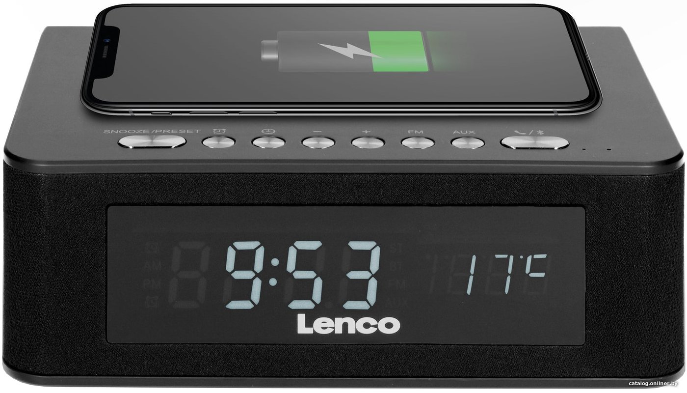 Настольные часы с беспроводной зарядкой Lenco CR-580BK