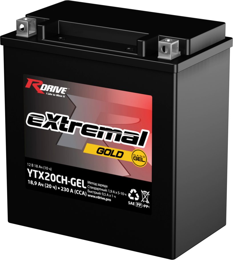 

Мотоциклетный аккумулятор RDrive eXtremal Gold YTX20CH-GEL (18 А·ч)