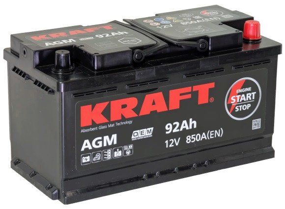 Автомобильный аккумулятор KRAFT AGM R+ (92 А·ч)