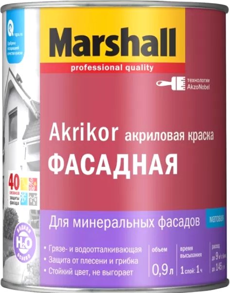 

Краска Marshall Akrikor фасадная силикон-акриловая BW 0.9 л (белый матовый)