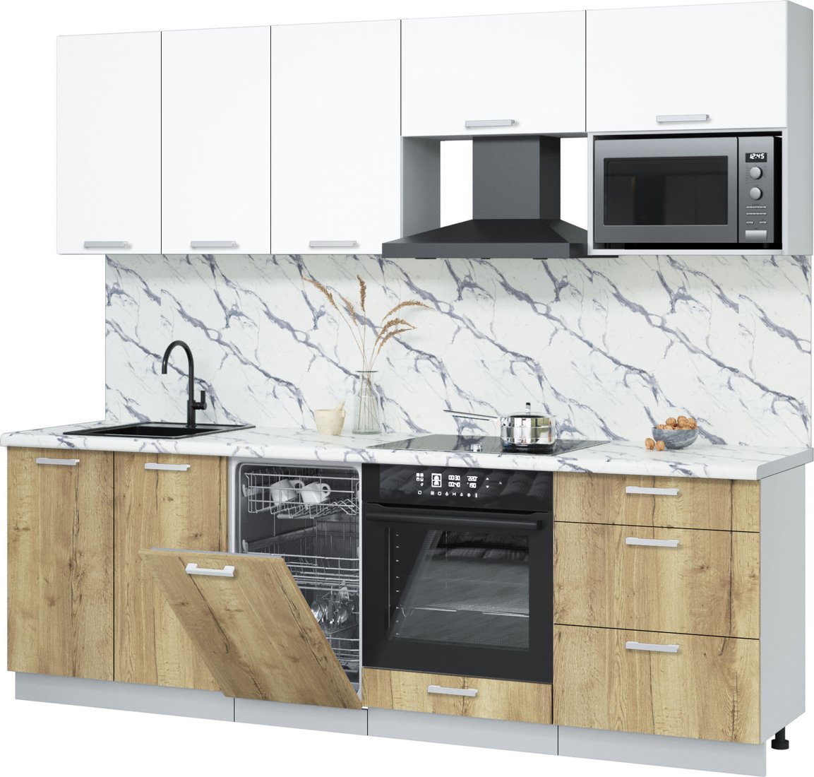 

Готовая кухня Интерлиния Мила Лайт 2.45-ПМ4 (белый платинум/дуб золотой/белый гранит)