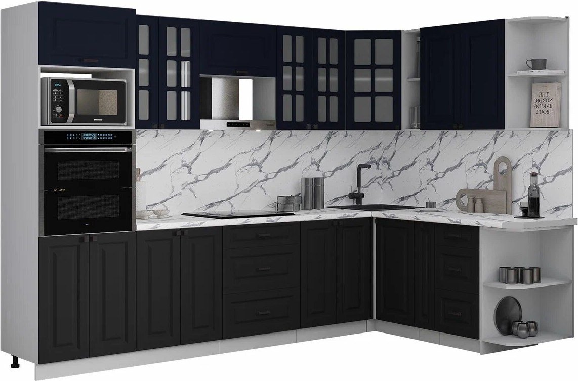 

Готовая кухня Интерлиния Мила Деко 1.88x3.0 PR (черный/индиго/белый гранит)