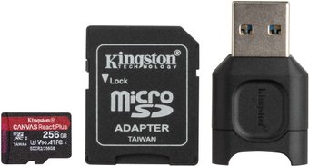 Kingston Canvas React Plus microSDXC 256GB (с адаптером и кардридером)