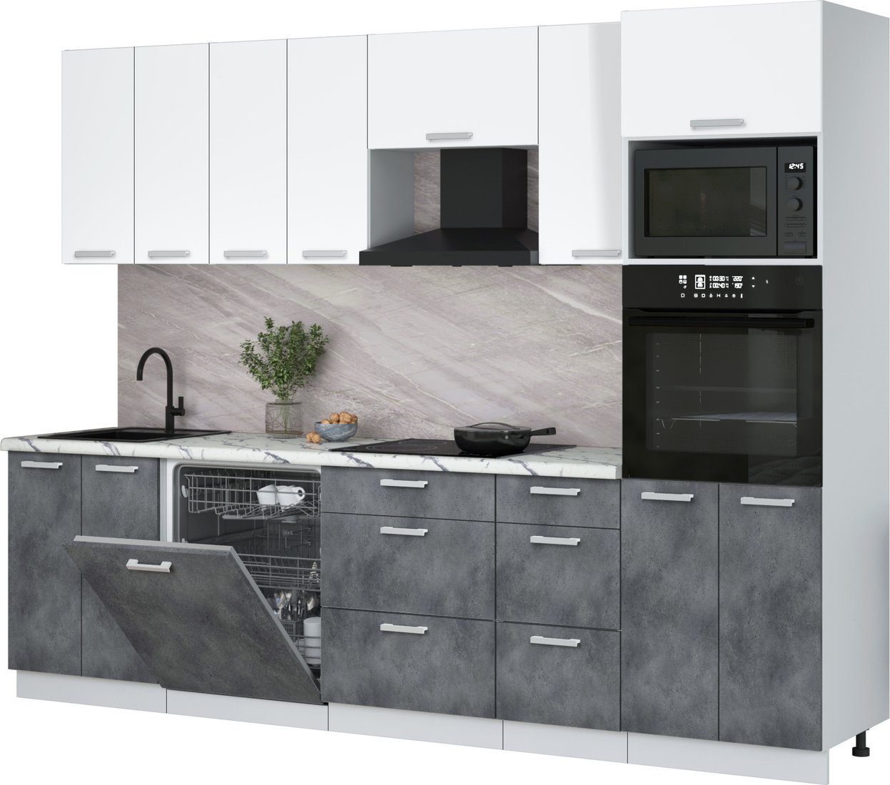 

Готовая кухня Интерлиния Мила Лайт 2.8-ПМ1 (белый платинум/дуб веллингтон/белый гранит)