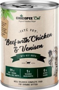 

Консервированный корм для кошек Chicopee Kitten с говядиной, курицей и олениной 400 г