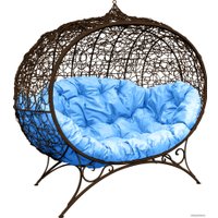 Садовый диван M-Group Улей на ножках 11220203 (коричневый ротанг/голубая подушка)