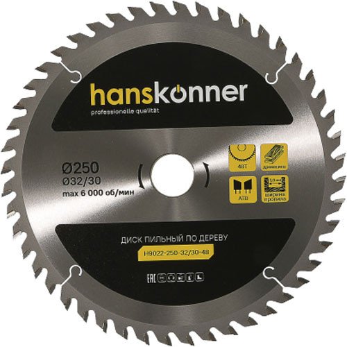 

Пильный диск Hanskonner H9022-250-32/30-48