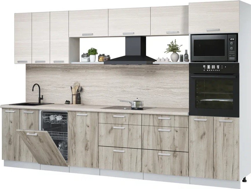 

Готовая кухня Интерлиния Мила Лайт 3.3-ПМ3 (вудлайн кремовый/дуб серый/травертин серый)