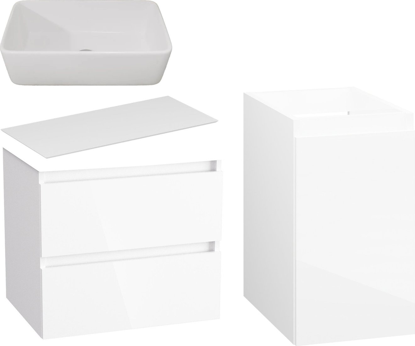 Lauter Тумба с умывальником Mia 60 + 21674A (белый глянец, со столешницей текстура камня, белый Mia 90 и шкафом Навесной Mia 30)