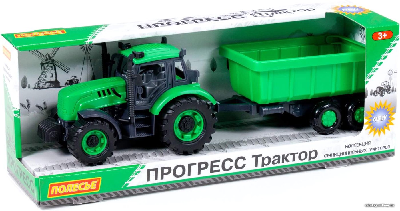 Трактор Полесье Прогресс с прицепом 91284 (зеленый)