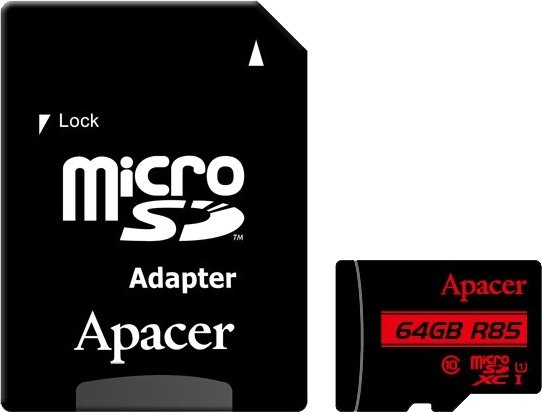 

Карта памяти Apacer microSDXC AP64GMCSX10U5-R 64GB (с адаптером)