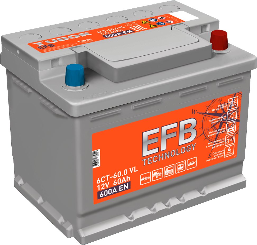 

Автомобильный аккумулятор Tubor EFB R+ (60 А·ч)