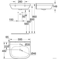 Умывальник Grohe 3933500H с гигиеническим покрытием 59.5x48.2