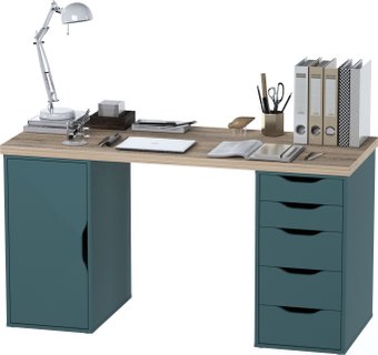 Офисный стол Mebelain Ингар 2/5/DV (дуб беленый/серый/бирюзовый)