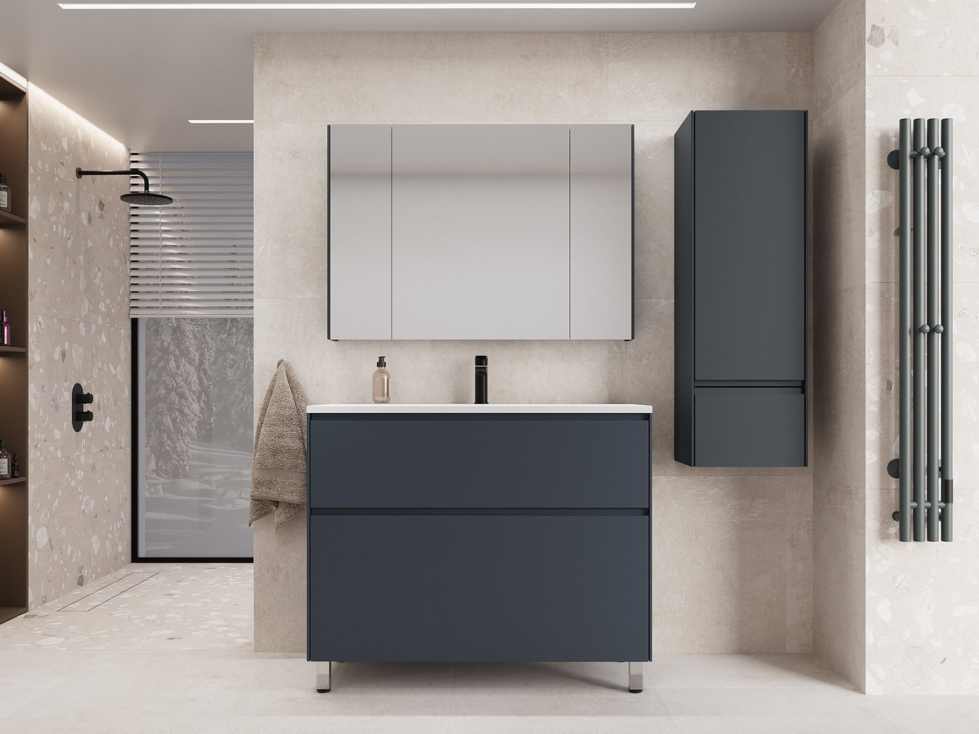Symbolite Тумба с умывальником Лима 100 Line Plus 2 ящика + Line 100x48 (графит/антрацит)