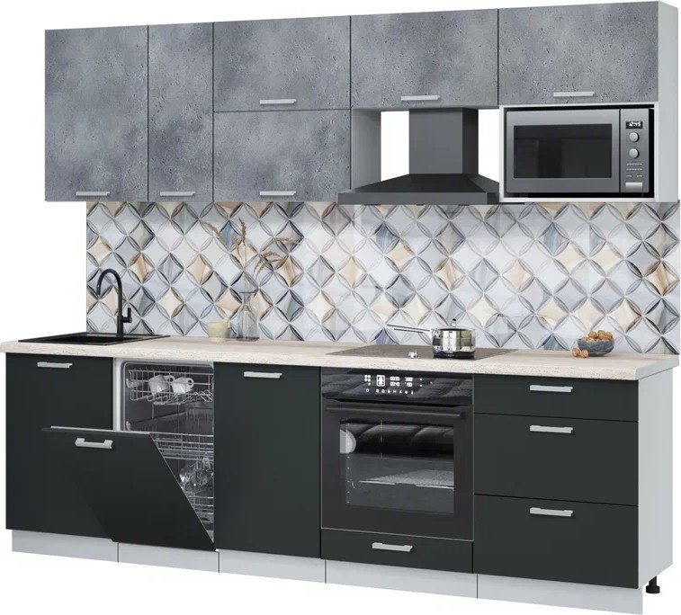 

Готовая кухня Интерлиния Мила Лайт 2.6-ПМ4 ( бетон портленд/антрацит/травертин серый)