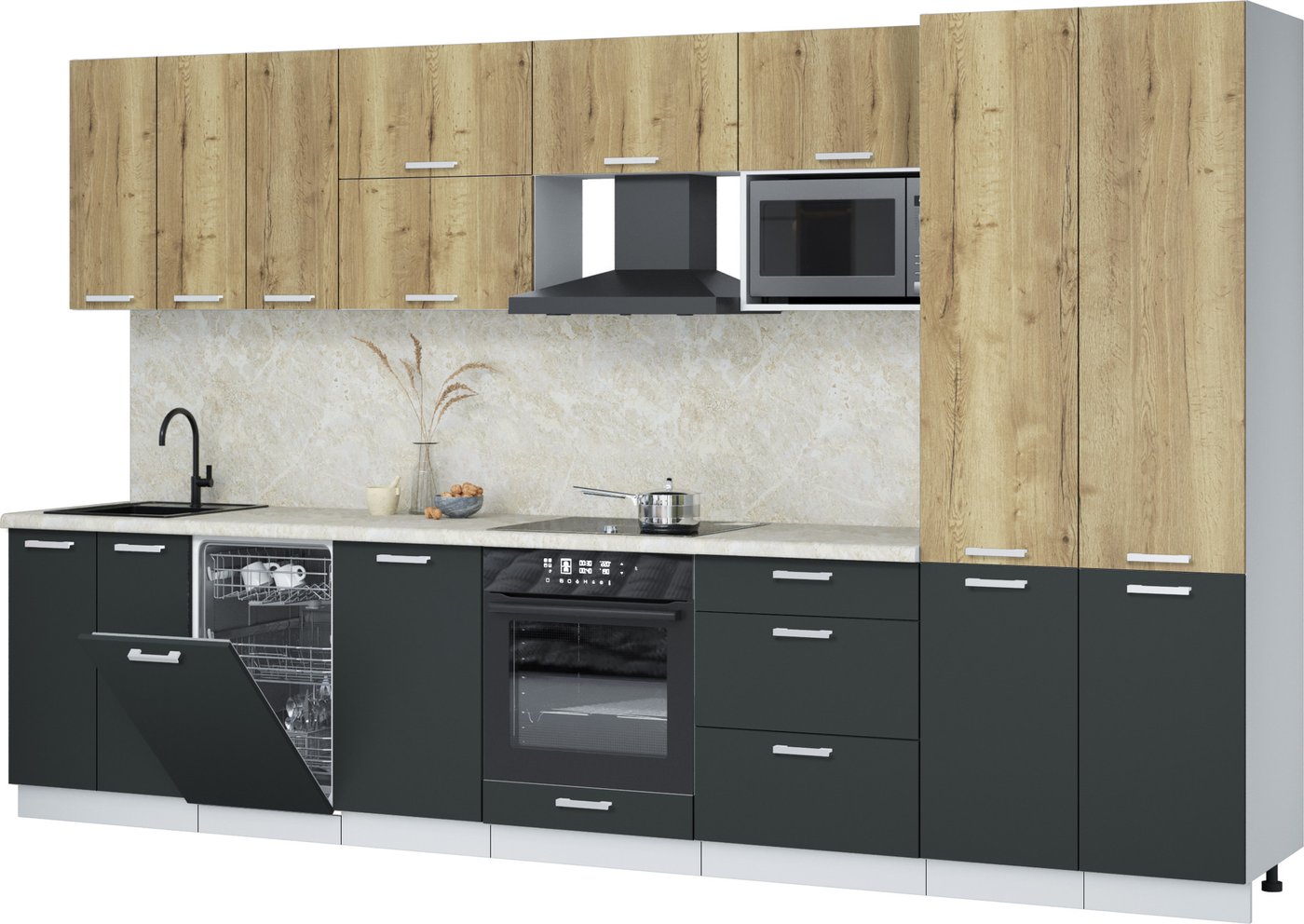 

Готовая кухня Интерлиния Мила Лайт 3.5-ПМ4 (дуб золотой/антрацит/опал светлый)