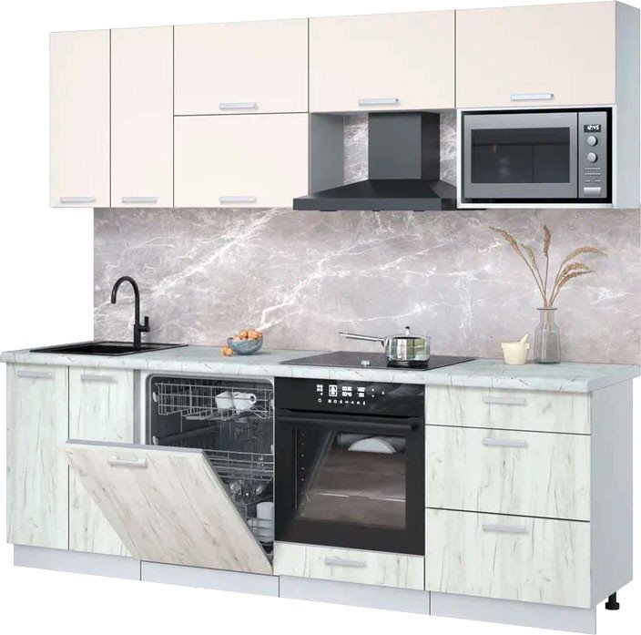 

Готовая кухня Интерлиния Мила Лайт 2.4-ПМ2 (персидский жемчуг/дуб белый/серый каспий)