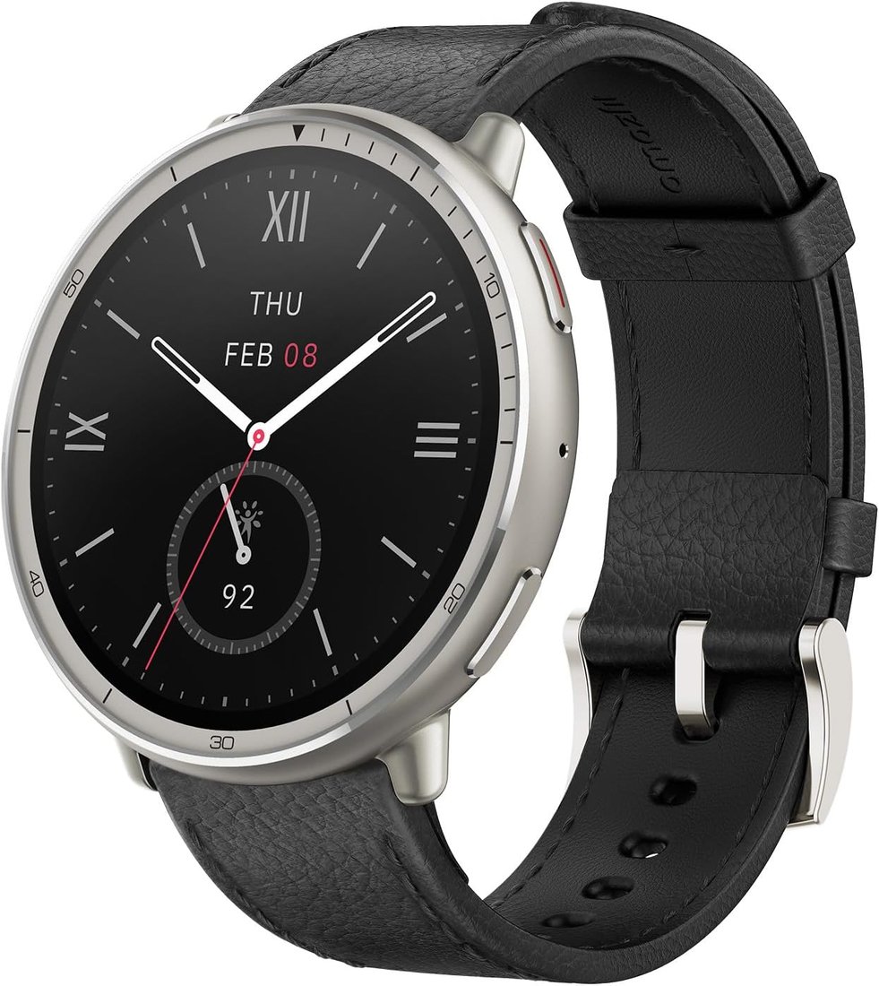 

Умные часы Amazfit Active 2 Premium (серебристый, с черным кожаным ремешком)